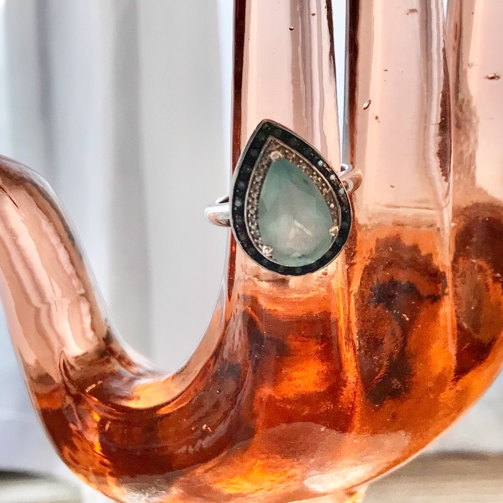 Ladies Beautiful Blue Multi Gemstone Teardrop Large Gem Ring Dressy Jewelry
